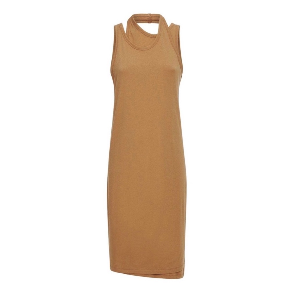 NWT FRANKIE SHOP Dress Layered cotton-blend jersey camel midi - Picture 3 of 3